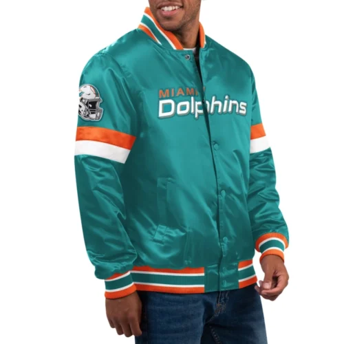 Miami Dolphins Home Game Aqua Satin Varsity Jacket