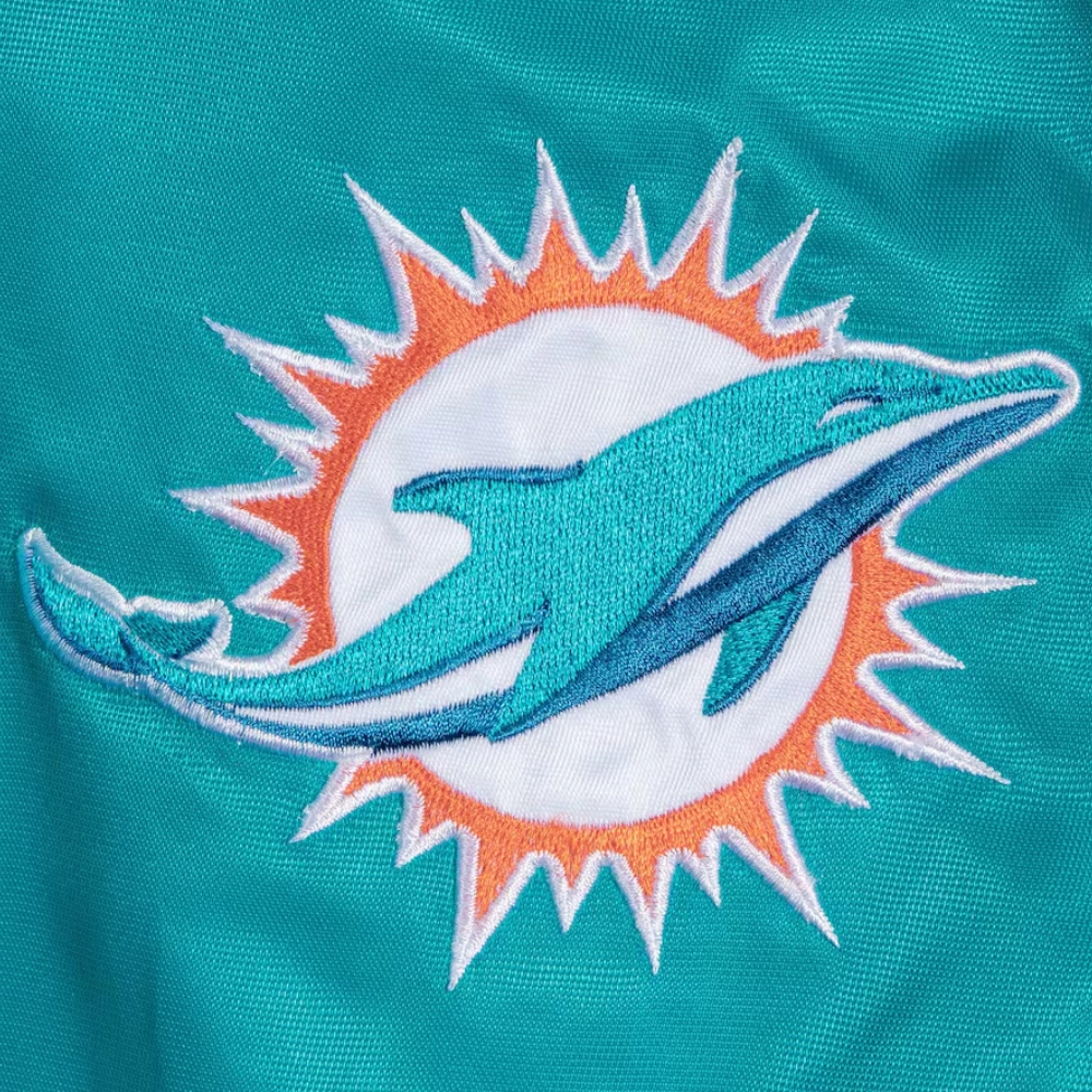 Miami Dolphins Prime Time Full-Snap Aqua Satin Varsity Jacket - Image 3
