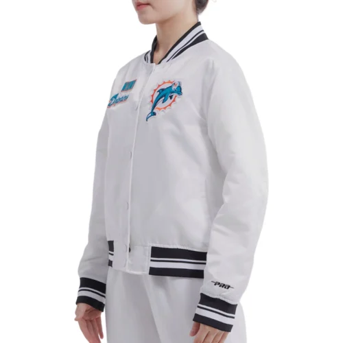 Alternative view of Miami Dolphins Retro Classic Full-Snap White Satin Varsity Jacket