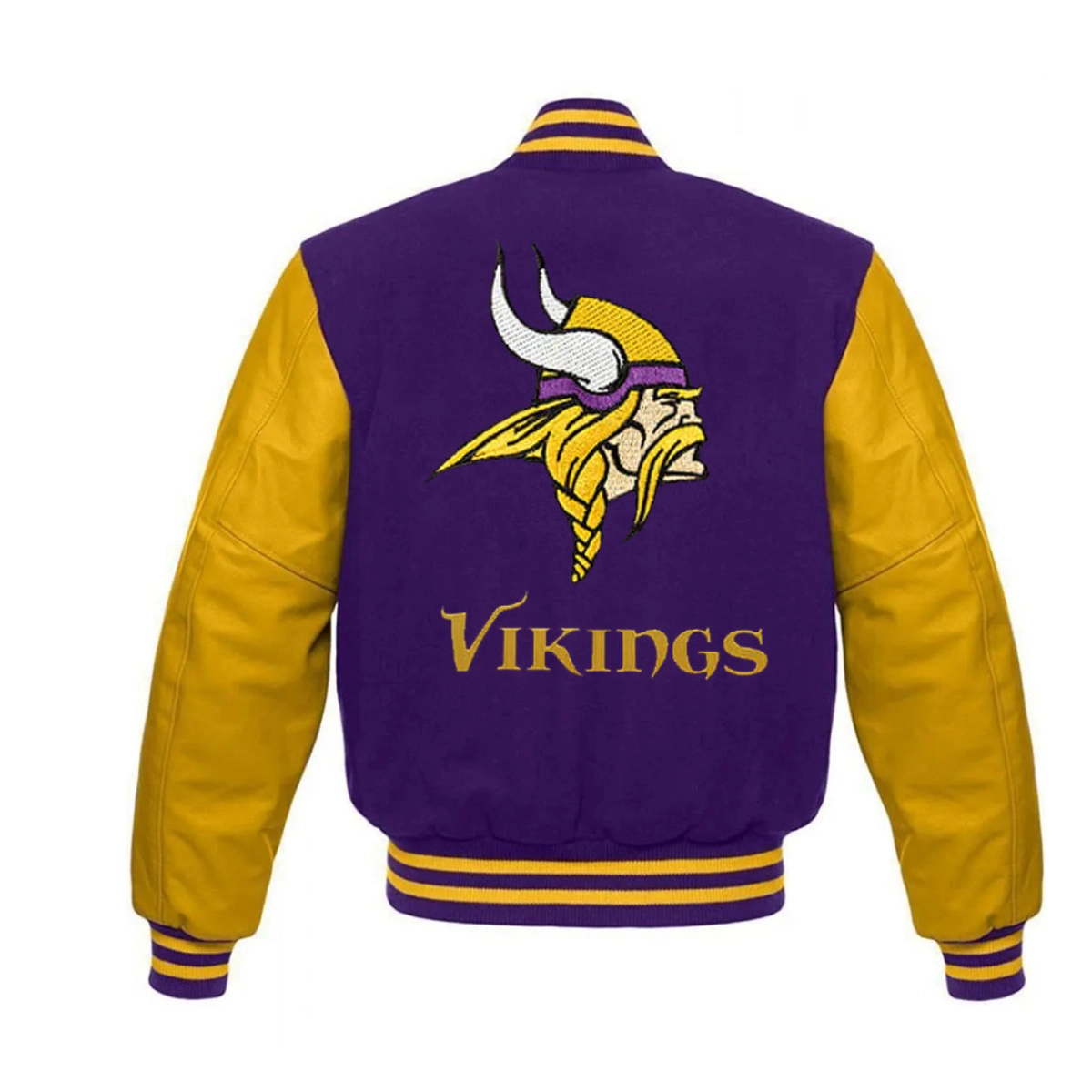 Minnesota Vikings Letterman Purple/Yellow Wool & Leather Varsity Jacket - Image 2