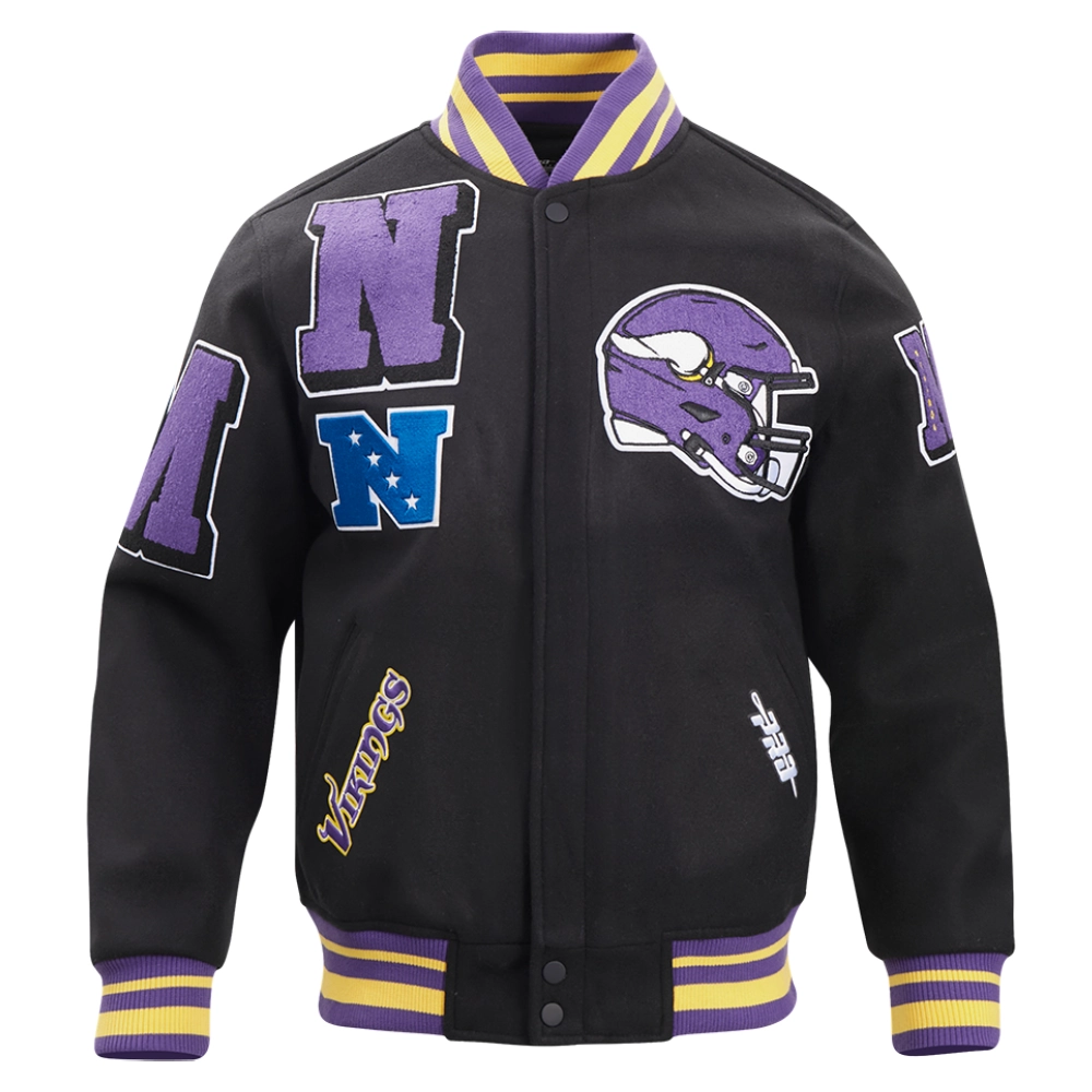 Minnesota Vikings Mashup Black Wool & Leather Varsity Jacket