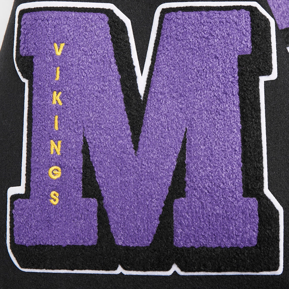 Minnesota Vikings Mashup Black Wool & Leather Varsity Jacket - Image 6