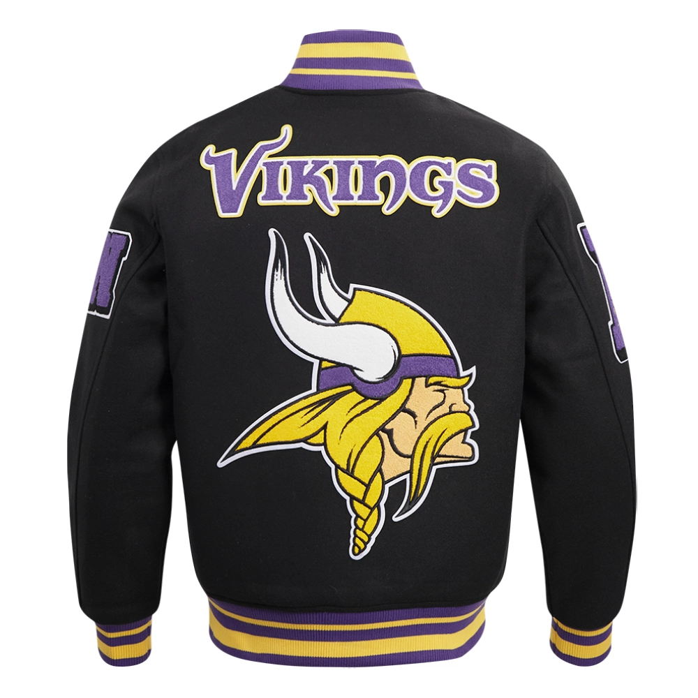 Minnesota Vikings Mashup Black Wool & Leather Varsity Jacket - Image 4