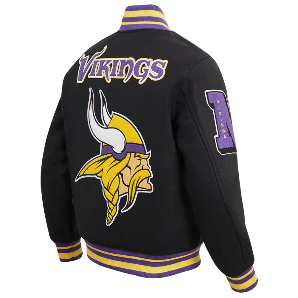 Minnesota Vikings Mashup Black Wool & Leather Varsity Jacket - Image 3