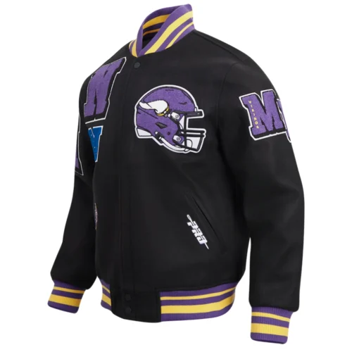 Alternative view of Minnesota Vikings Mashup Black Wool & Leather Varsity Jacket