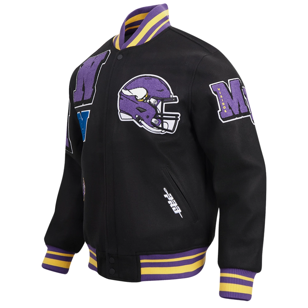 Minnesota Vikings Mashup Black Wool & Leather Varsity Jacket - Image 2