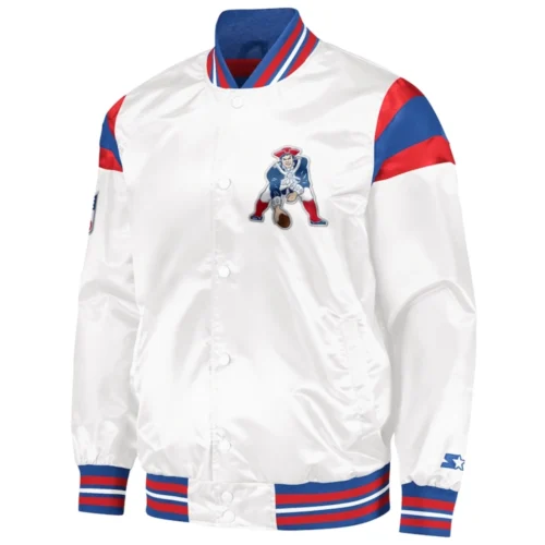 New England Patriots Full-Snap White Satin Varsity Jacket