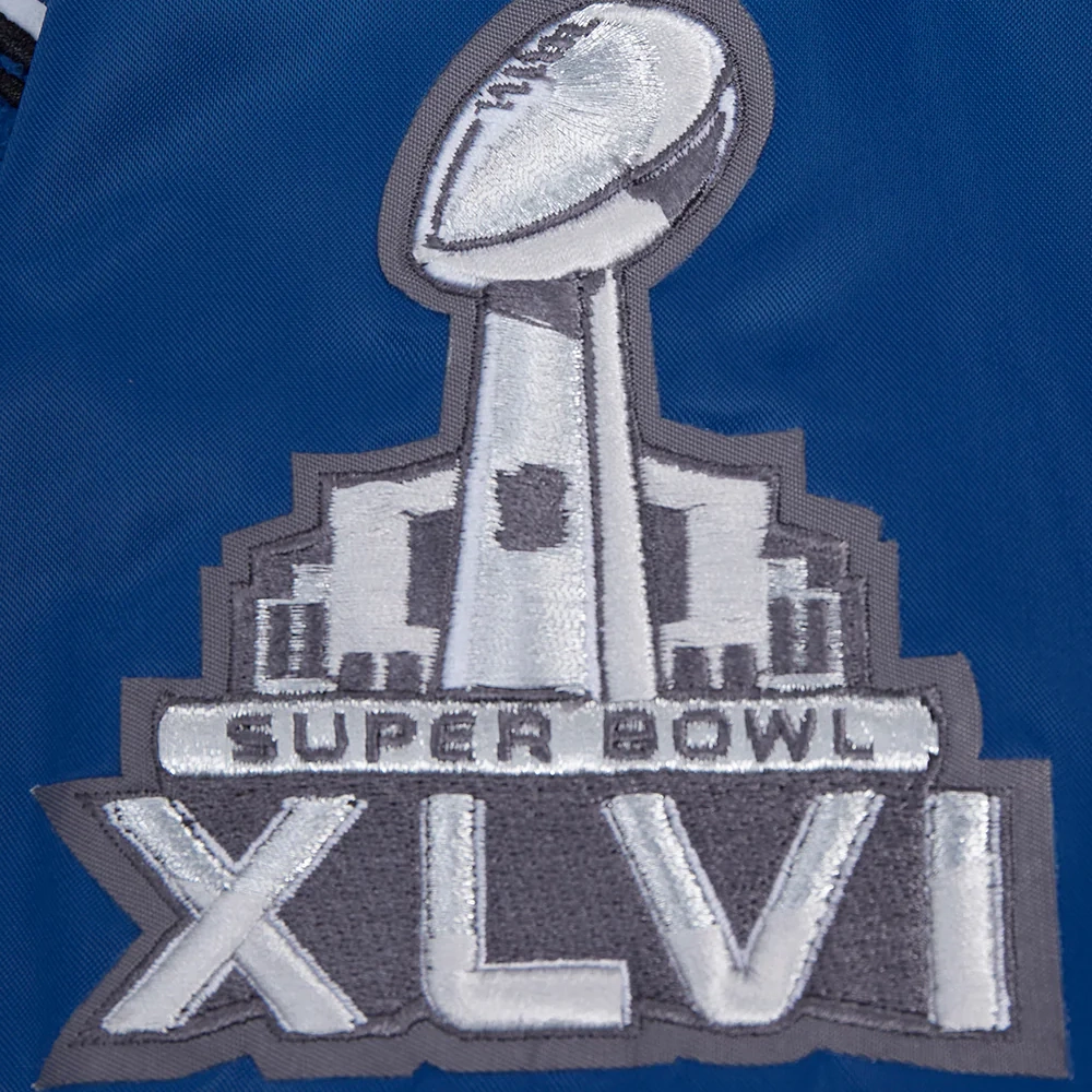 New York Giants Mashup Full-Snap Blue Satin Varsity Jacket - Image 7
