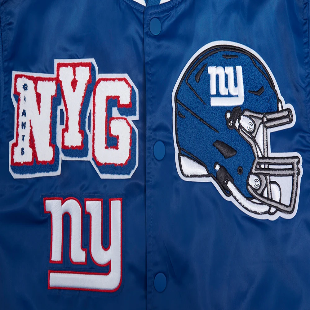 New York Giants Mashup Full-Snap Blue Satin Varsity Jacket - Image 5