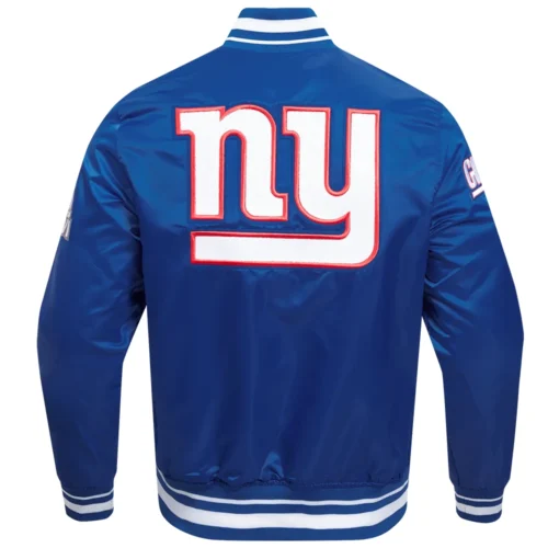 New York Giants Mashup Full-Snap Blue Satin Varsity Jacket - Image 4