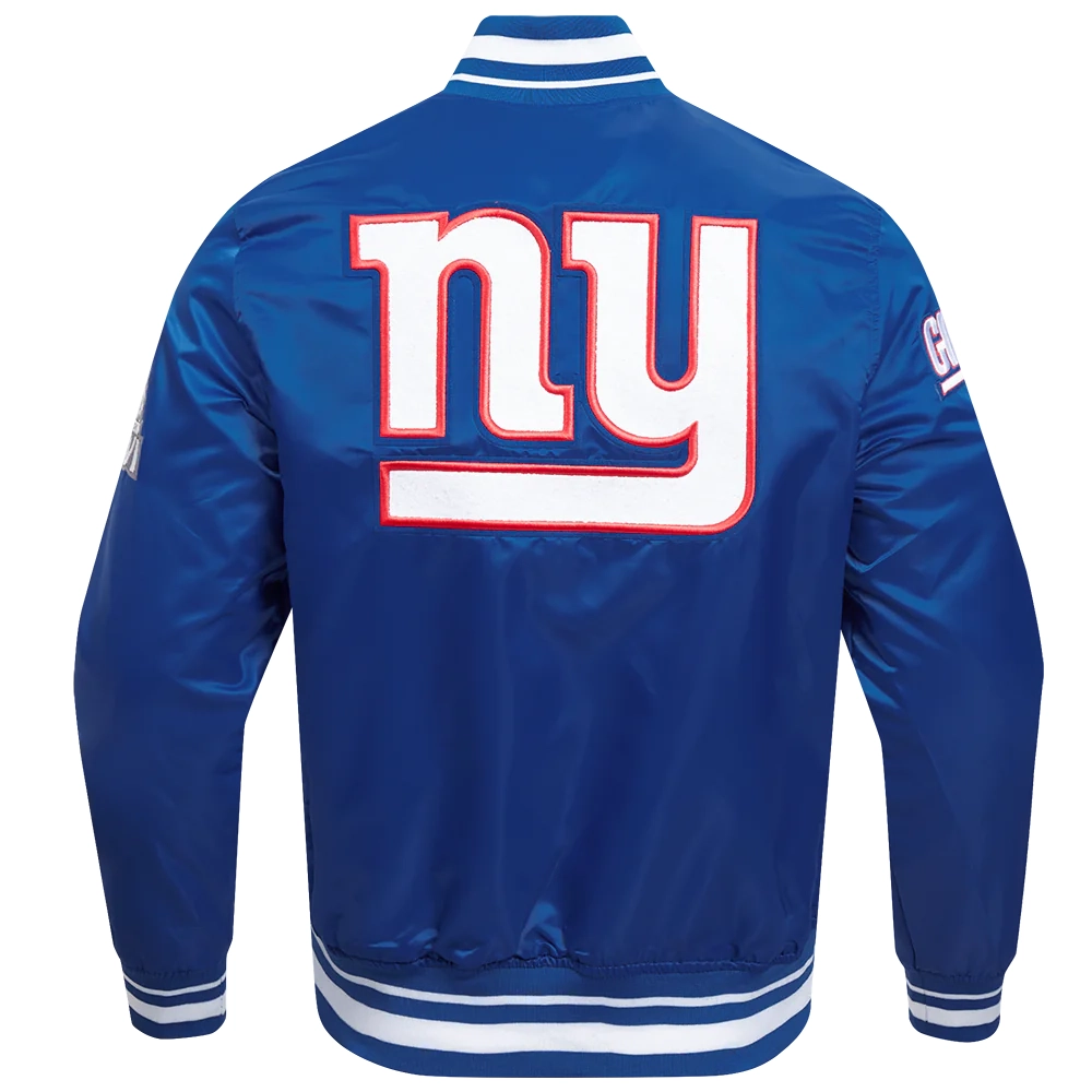 New York Giants Mashup Full-Snap Blue Satin Varsity Jacket - Image 4