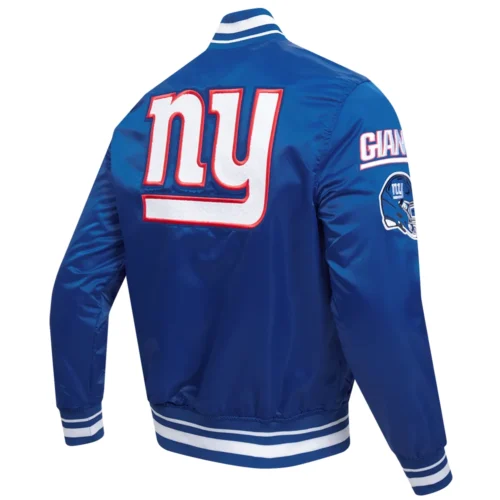 New York Giants Mashup Full-Snap Blue Satin Varsity Jacket - Image 3