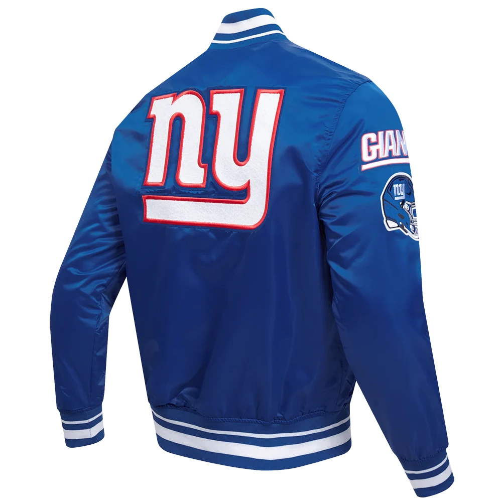 New York Giants Mashup Full-Snap Blue Satin Varsity Jacket - Image 3