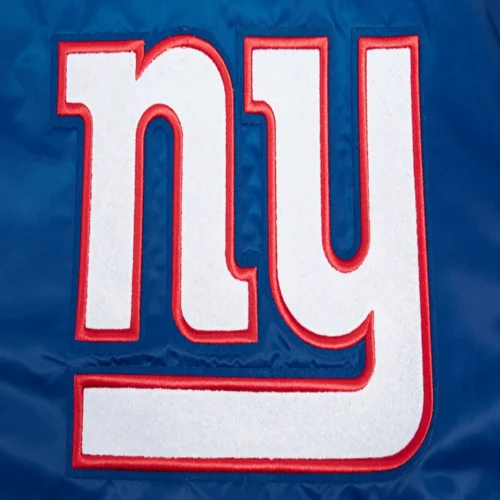 New York Giants Mashup Full-Snap Blue Satin Varsity Jacket - Image 8