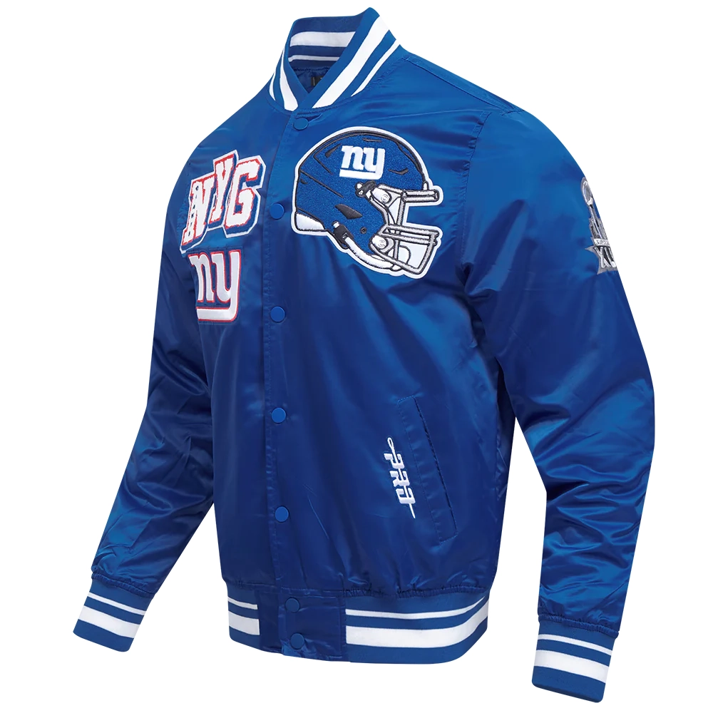 New York Giants Mashup Full-Snap Blue Satin Varsity Jacket - Image 2
