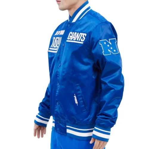 Alternative view of New York Giants Retro Classic Full-Snap Blue Satin Varsity Jacket