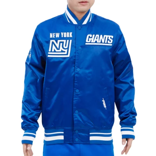 New York Giants Retro Classic Full-Snap Blue Satin Varsity Jacket