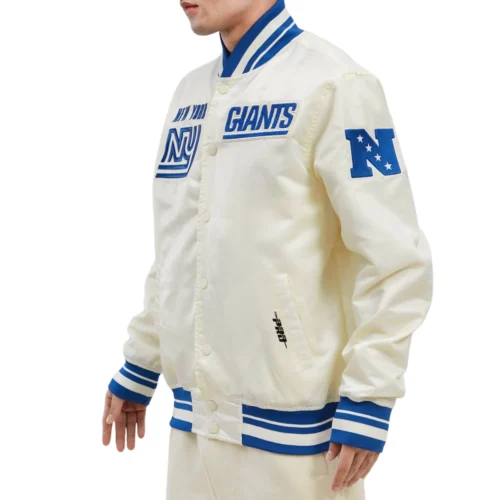 Alternative view of New York Giants Retro Classic Full-Snap Cream Satin Varsity Jacket