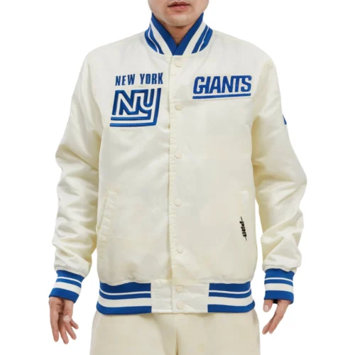 New York Giants Retro Classic Full-Snap Cream Satin Varsity Jacket
