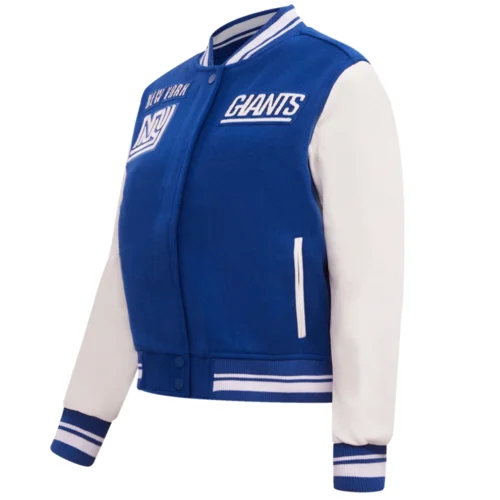 Alternative view of New York Giants Retro Classic Women's Blue/White Wool & Leather Varsity Jacket