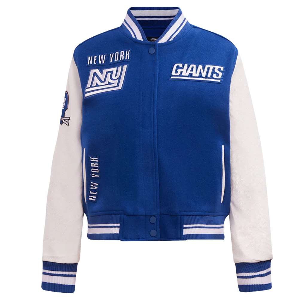 New York Giants Retro Classic Women's Blue/White Wool & Leather Varsity Jacket