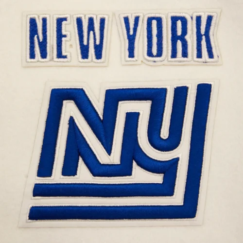 New York Giants Retro Classic Women's White/Blue Wool & Leather Varsity Jacket - Image 6