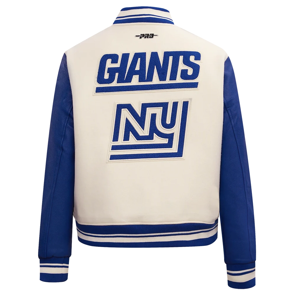 New York Giants Retro Classic Women's White/Blue Wool & Leather Varsity Jacket - Image 4