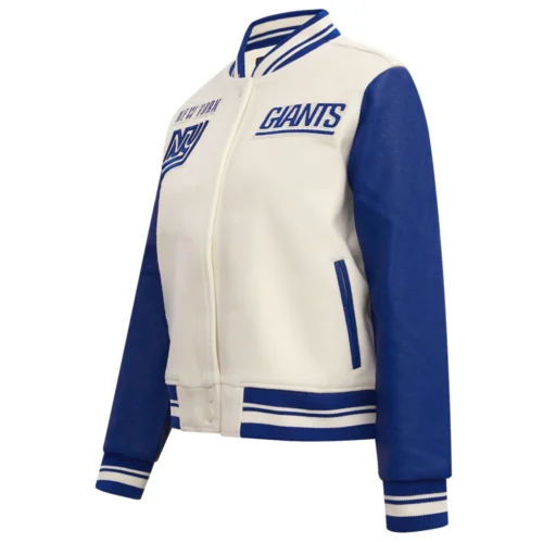 Alternative view of New York Giants Retro Classic Women's White/Blue Wool & Leather Varsity Jacket