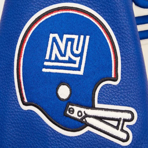 New York Giants Retro Classic Women's White/Blue Wool & Leather Varsity Jacket - Image 7