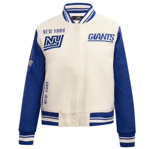 New York Giants Retro Classic Women's White/Blue Wool & Leather Varsity Jacket