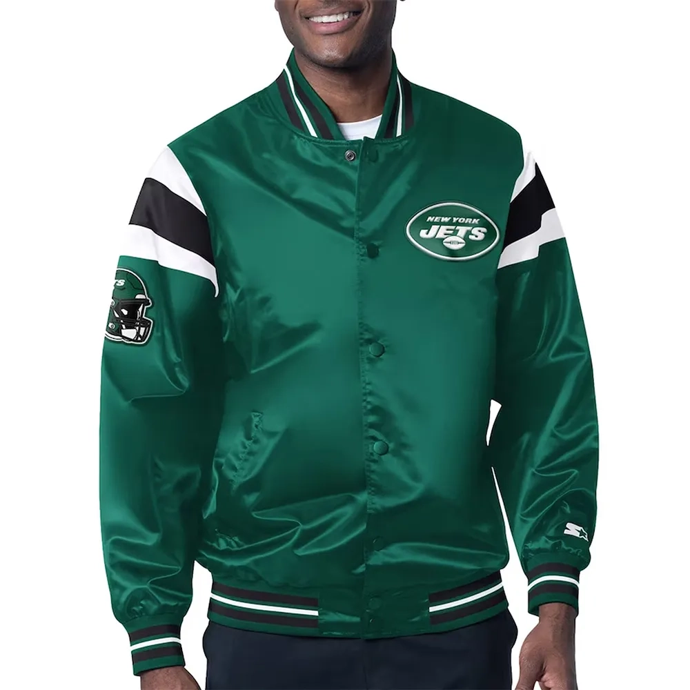 New York Jets Full-Snap Green Satin Varsity Jacket