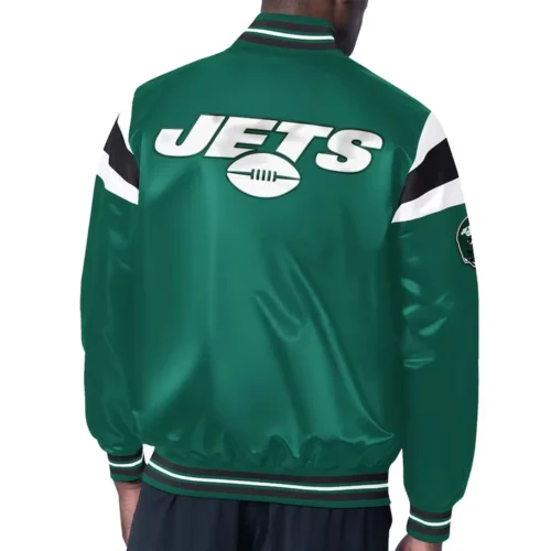 Alternative view of New York Jets Full-Snap Green Satin Varsity Jacket