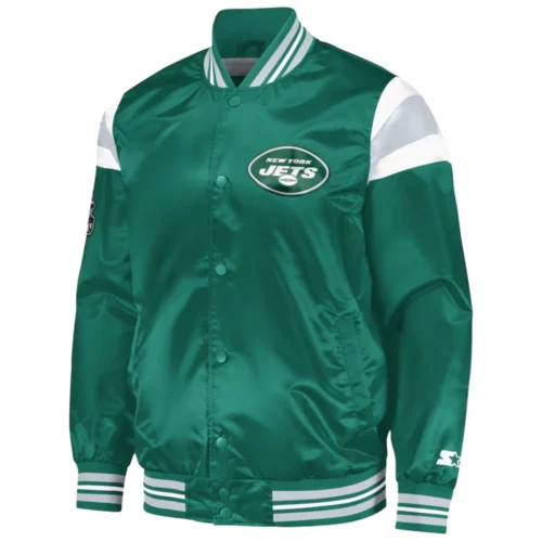 New York Jets Full-Snap Satin Green Varsity Jacket
