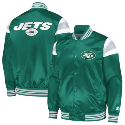 New York Jets Full-Snap Satin Green Varsity Jacket - Image 3