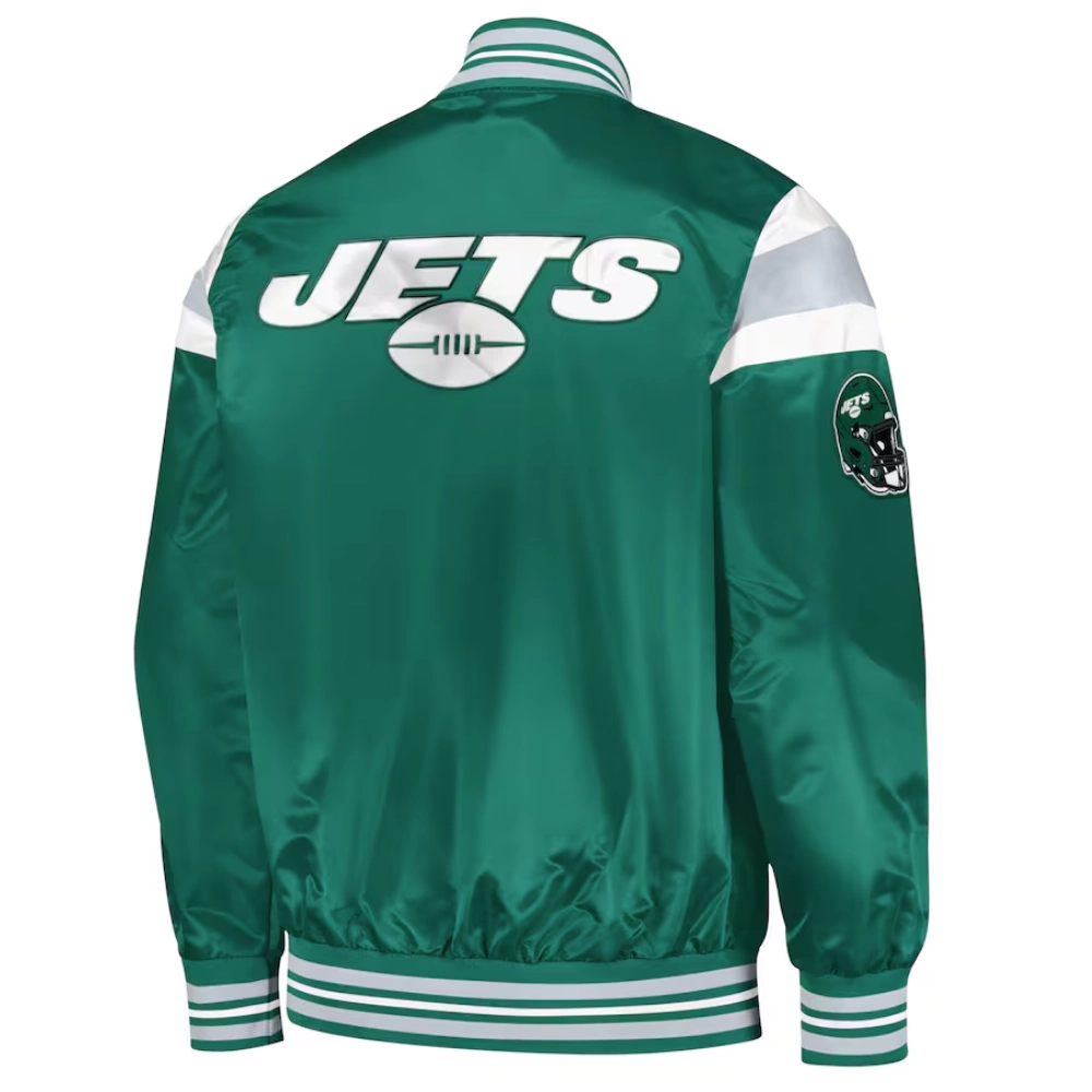 New York Jets Full-Snap Satin Green Varsity Jacket - Image 2