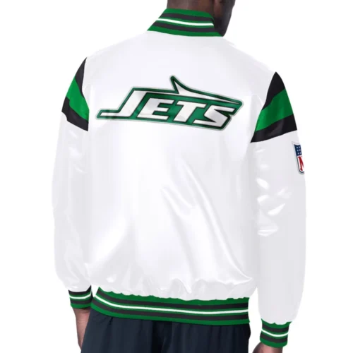 Alternative view of New York Jets Full-Snap White Satin Varsity Jacket
