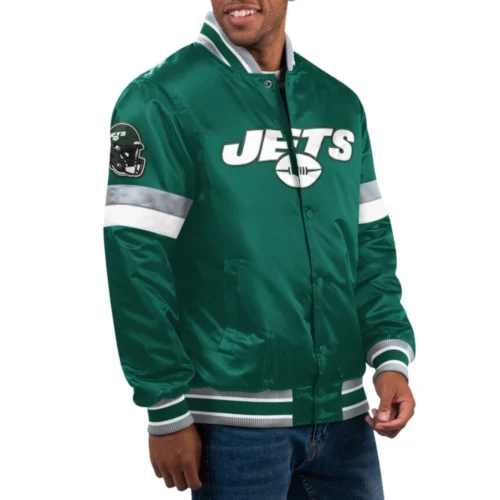 New York Jets Home Game Green Satin Varsity Jacket