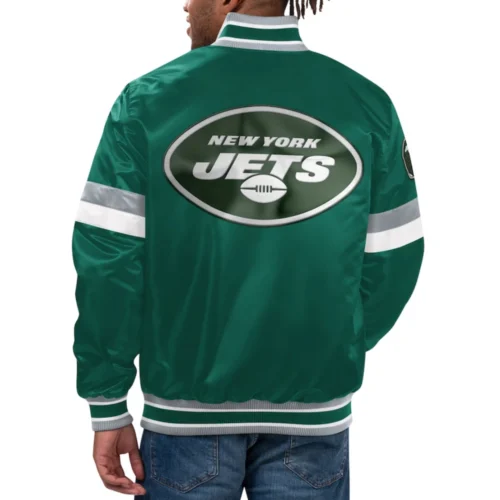 Alternative view of New York Jets Home Game Green Satin Varsity Jacket