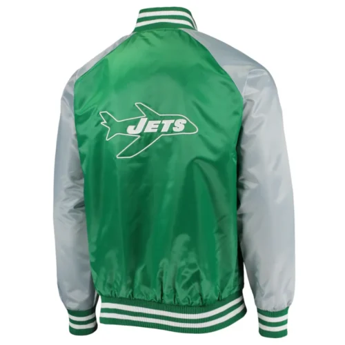 Alternative view of New York Jets Lead Off Full-Snap Green/Grey Satin Varsity Jacket