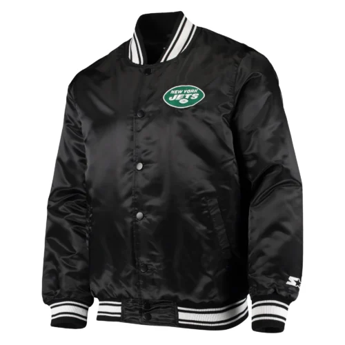 New York Jets Locker Room Black Satin Varsity Satin Jacket