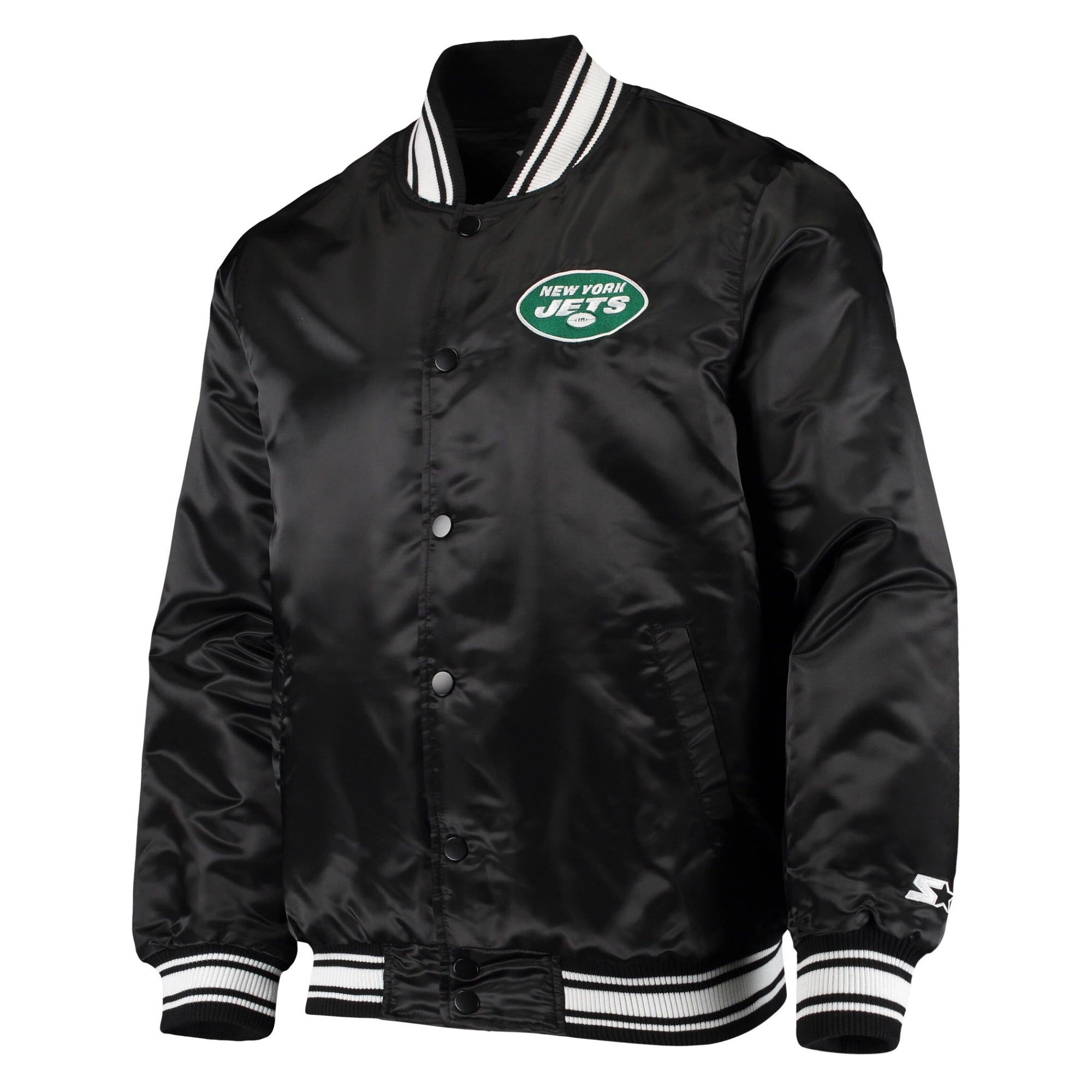 New York Jets Locker Room Black Satin Varsity Satin Jacket
