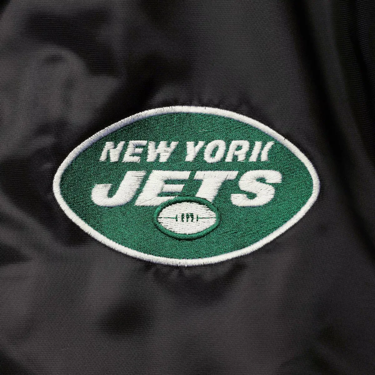 New York Jets Locker Room Black Satin Varsity Satin Jacket - Image 3