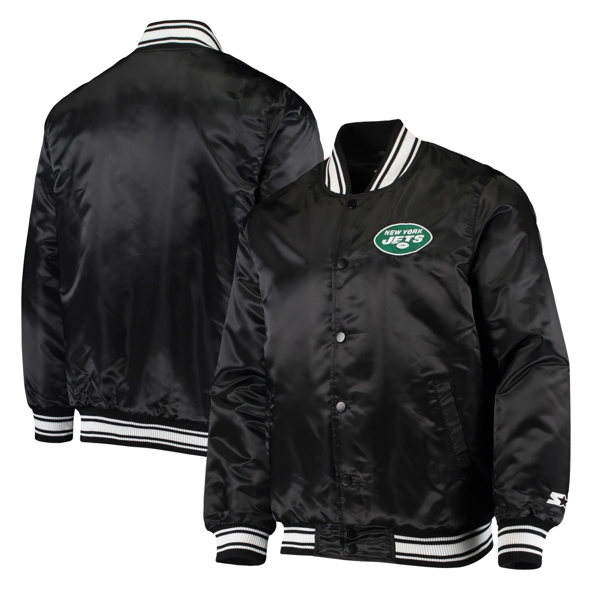 New York Jets Locker Room Black Satin Varsity Satin Jacket - Image 4
