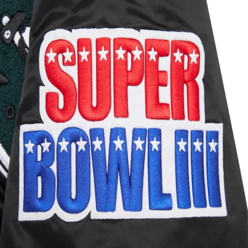 New York Jets Mashup Full-Snap Black Satin Varsity Jacket - Image 8
