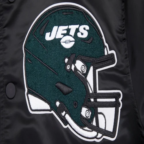 New York Jets Mashup Full-Snap Black Satin Varsity Jacket - Image 7