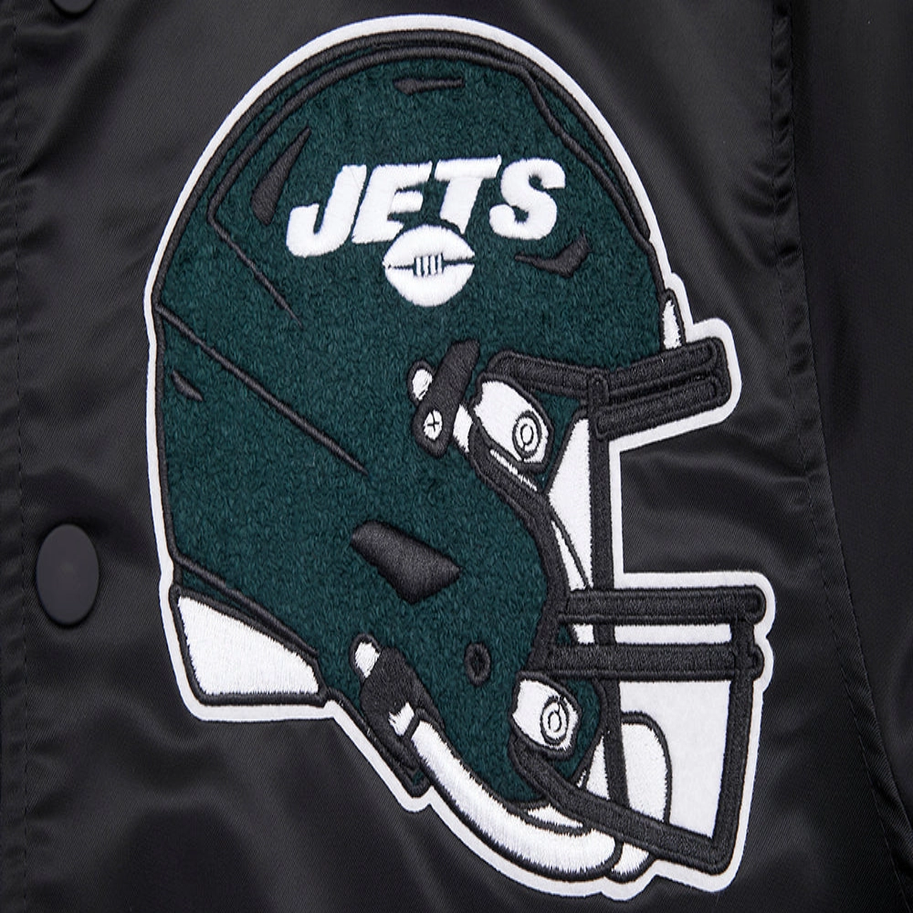 New York Jets Mashup Full-Snap Black Satin Varsity Jacket - Image 7