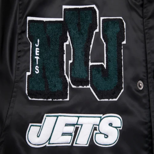 New York Jets Mashup Full-Snap Black Satin Varsity Jacket - Image 6