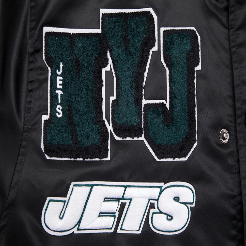 New York Jets Mashup Full-Snap Black Satin Varsity Jacket - Image 6
