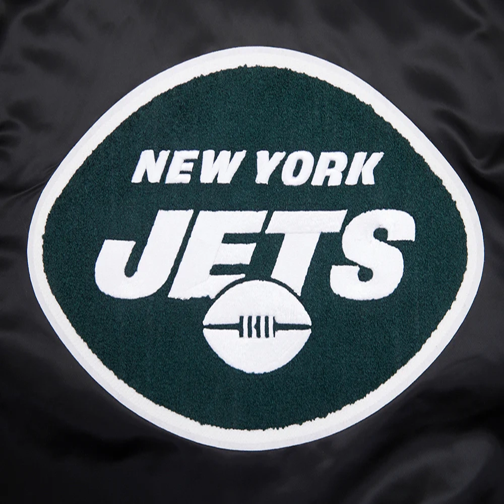 New York Jets Mashup Full-Snap Black Satin Varsity Jacket - Image 5