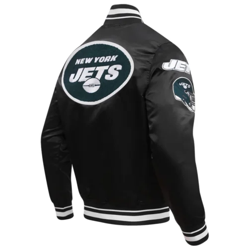 New York Jets Mashup Full-Snap Black Satin Varsity Jacket - Image 3